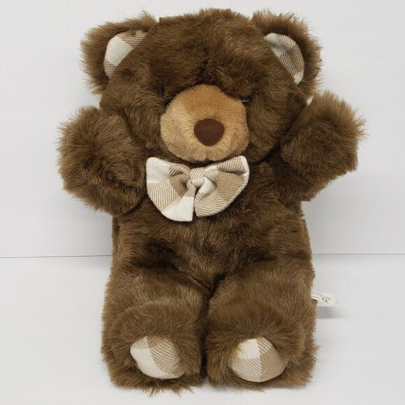 Chosun 14" Brown Tan Teddy Bear Plaid Bow Tie Ears Feet Vintage Korea Plush - Picture 1 of 5